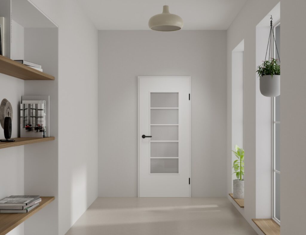 Door Design Interior Westag Glass opening door Type LA DIN with muntin 5 in Portalit A 222 Pma Arctic White grey glazing