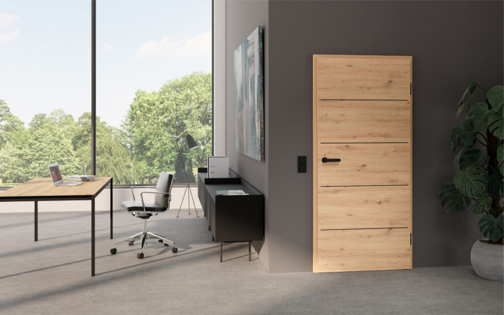 Door Design Interior Westag Lineo Type 3705 in Portalit EiC 793 Si Artis Oak Cross with black strip inserts