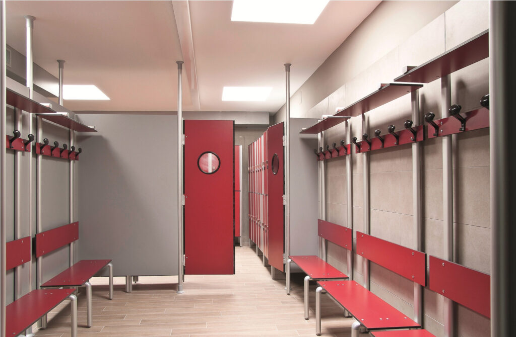 Wet Areas Gym Design Furniture Parts Benches Arpa Compact H.P.L. Rosso Oriente 0571