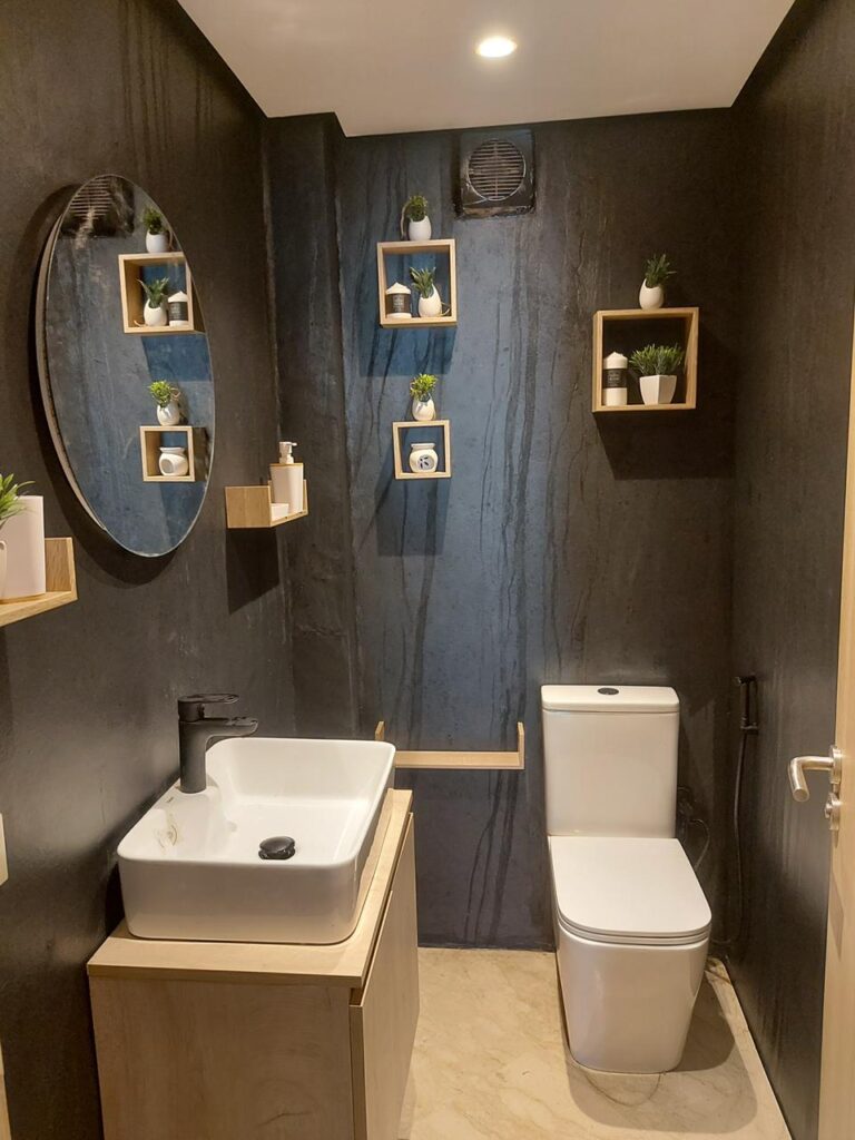 Wet Areas Hospitality Design ELBATH Wall Panelling slate Lite Thin Stone Veneer Terra Noir Diagonal